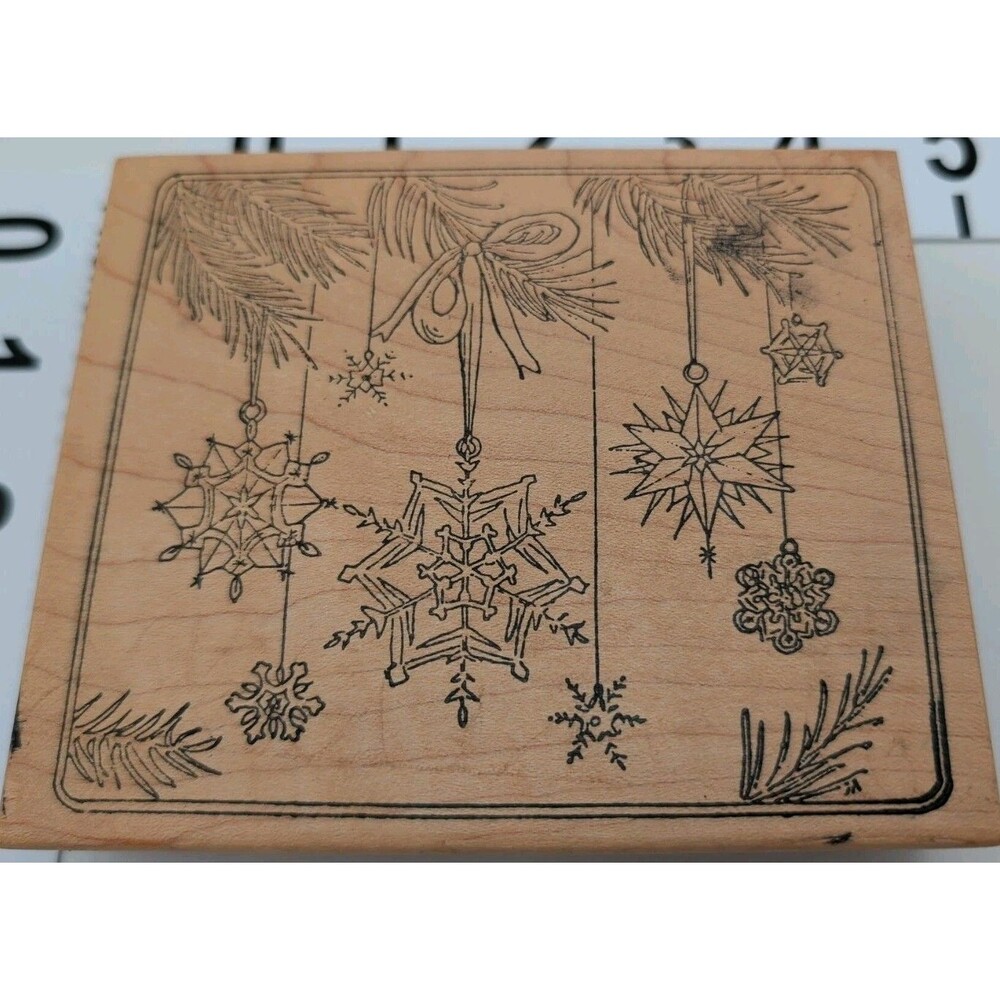 Vtg Northwoods Rubber Stamp Snowflake Ornaments Card Christmas Tree Branches